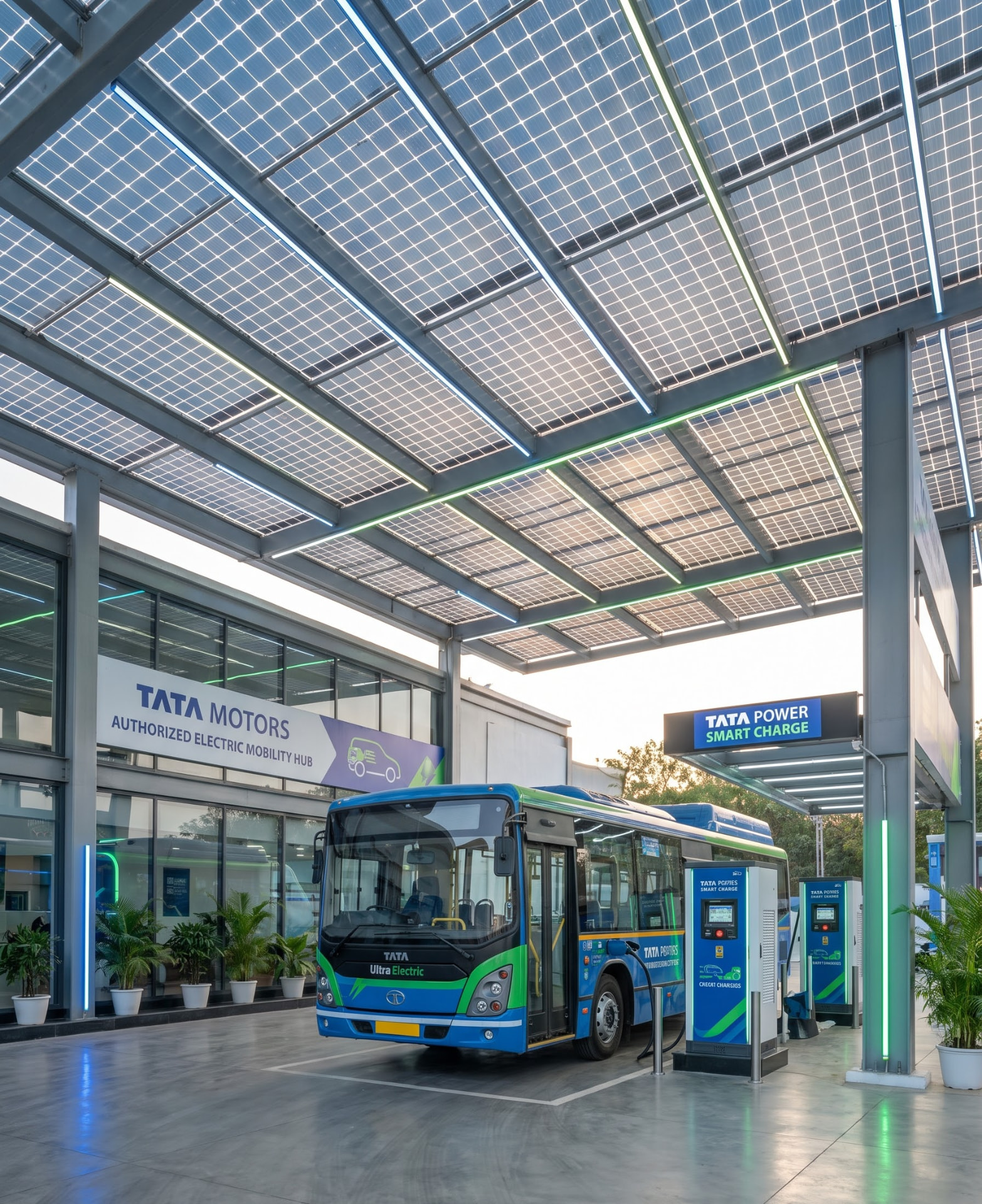 Smart-managed EV charging hub with automated lighting